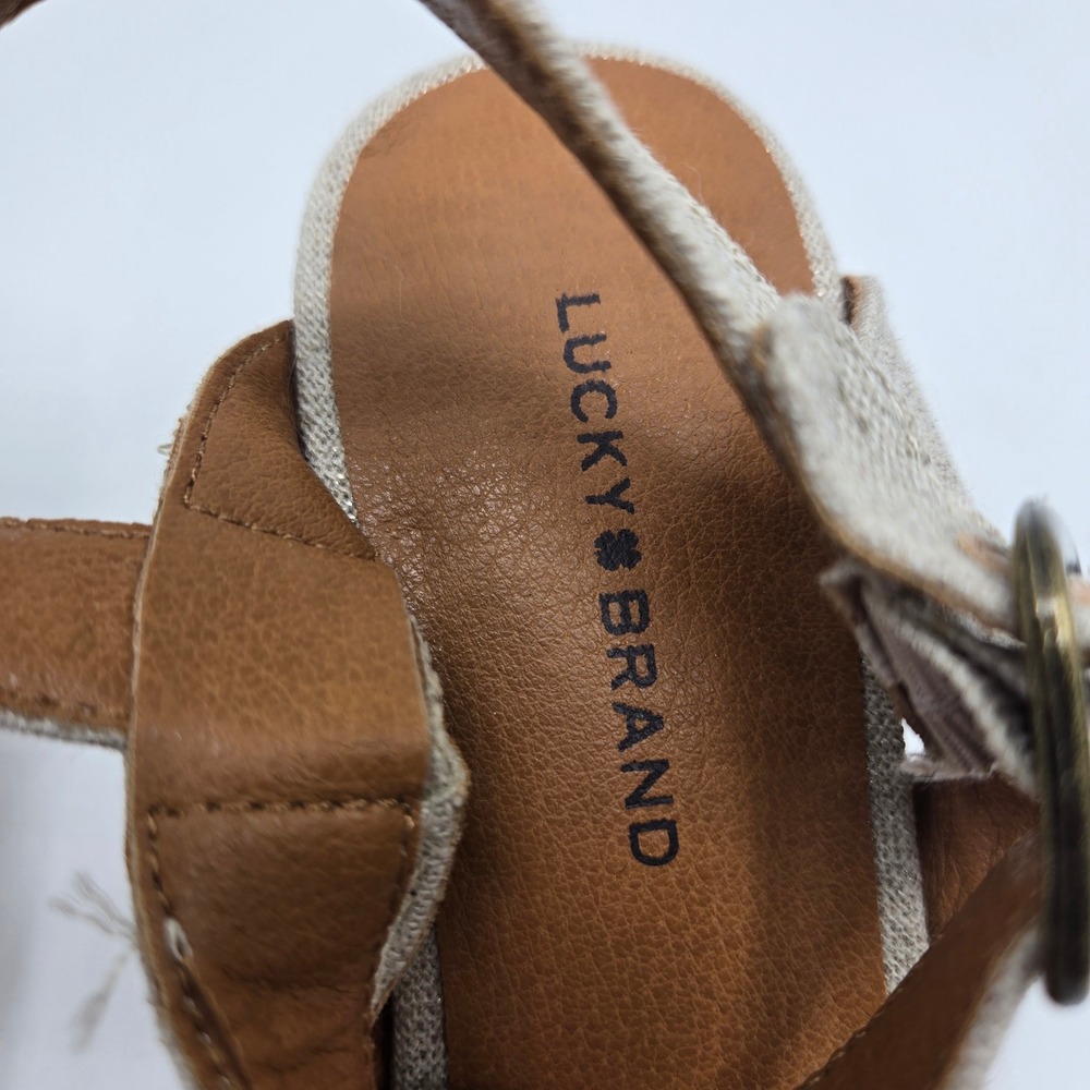 Lucky Brand Marveiy Wedge Sandals WMS 7.5M Oatmeal Linen Frayed Espadrille - Picture 4 of 6